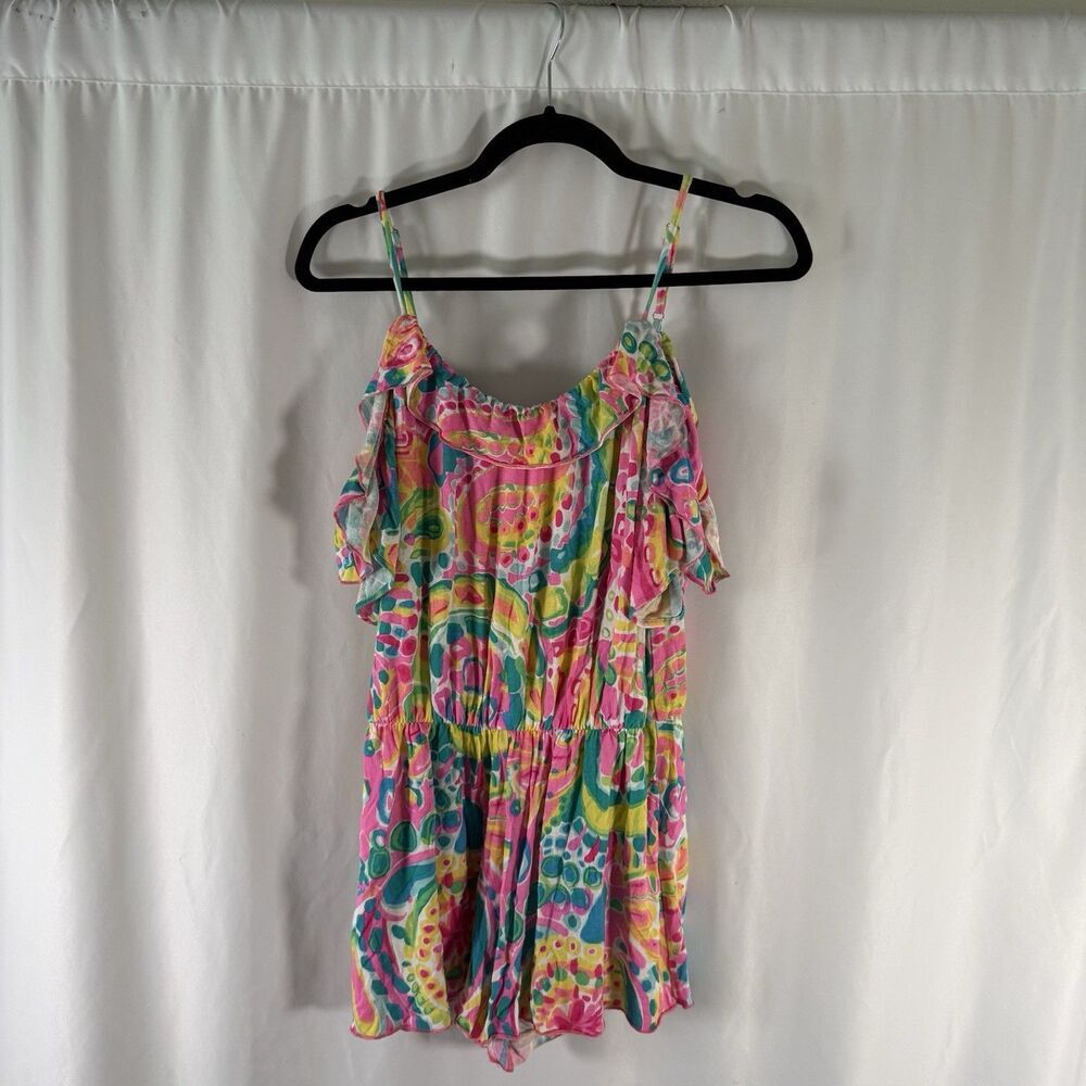 Lilly Pulitzer Romper Women's XS Pink Floral Off the Shoulder Short Sleeve